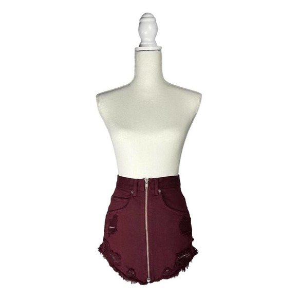 Carmar Dresses & Skirts - CARMAR Los Angeles Burgundy Maroon Red Denim Mini Skirt with Zipper Vintage 90s